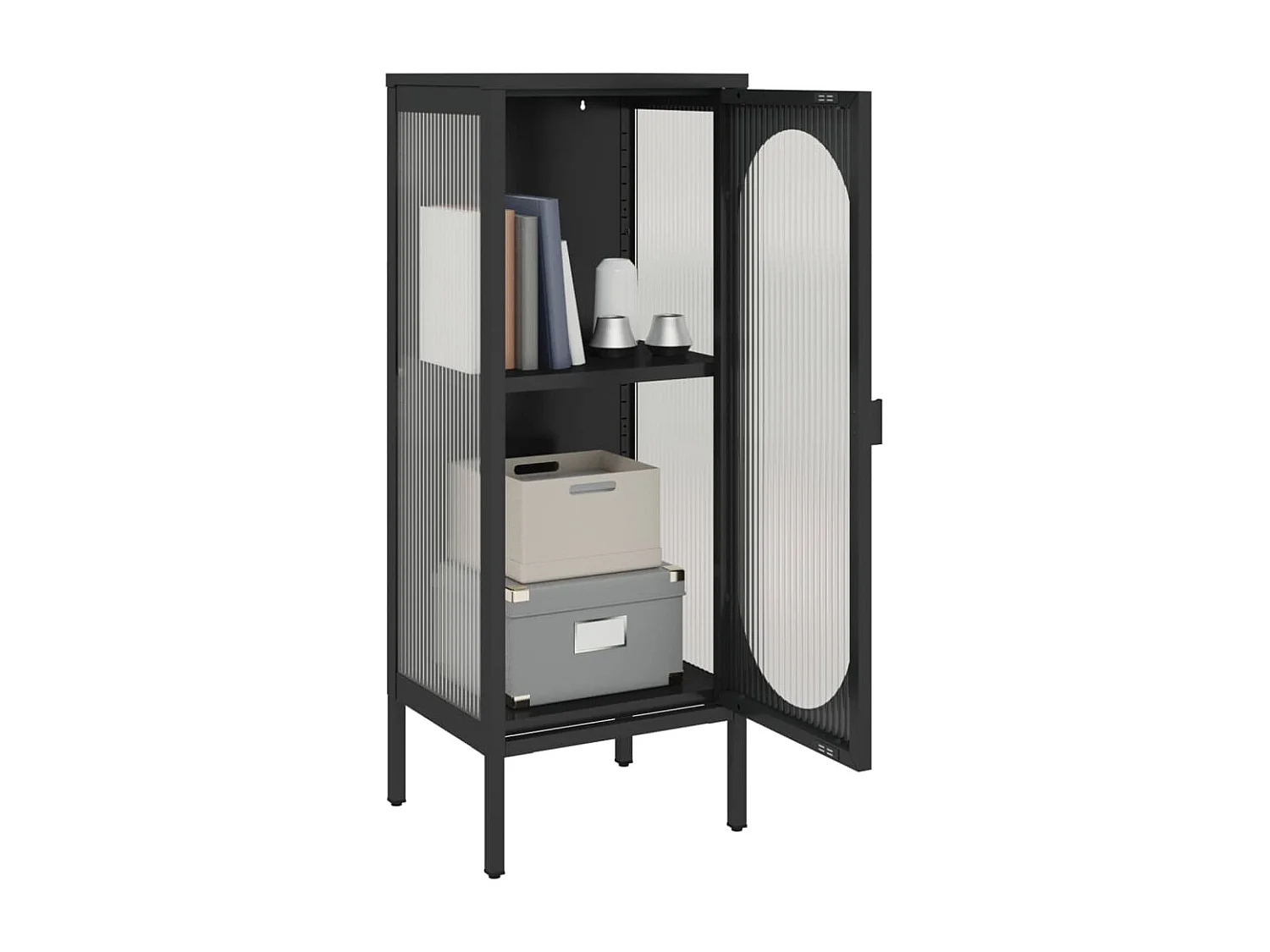 Buffet noir 40x35x105 cm verre et acier FR20785