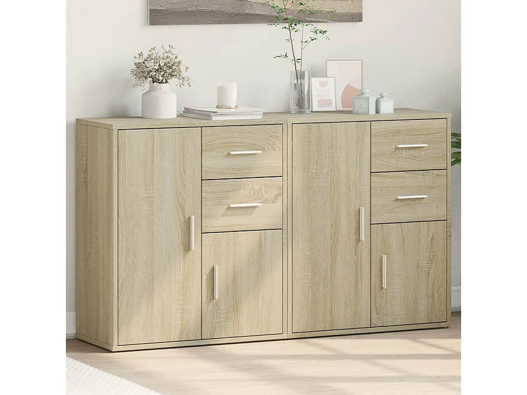 Dressoirs 2 st 60x31x70 cm bewerkt hout sonoma eikenkleurig BE325404
