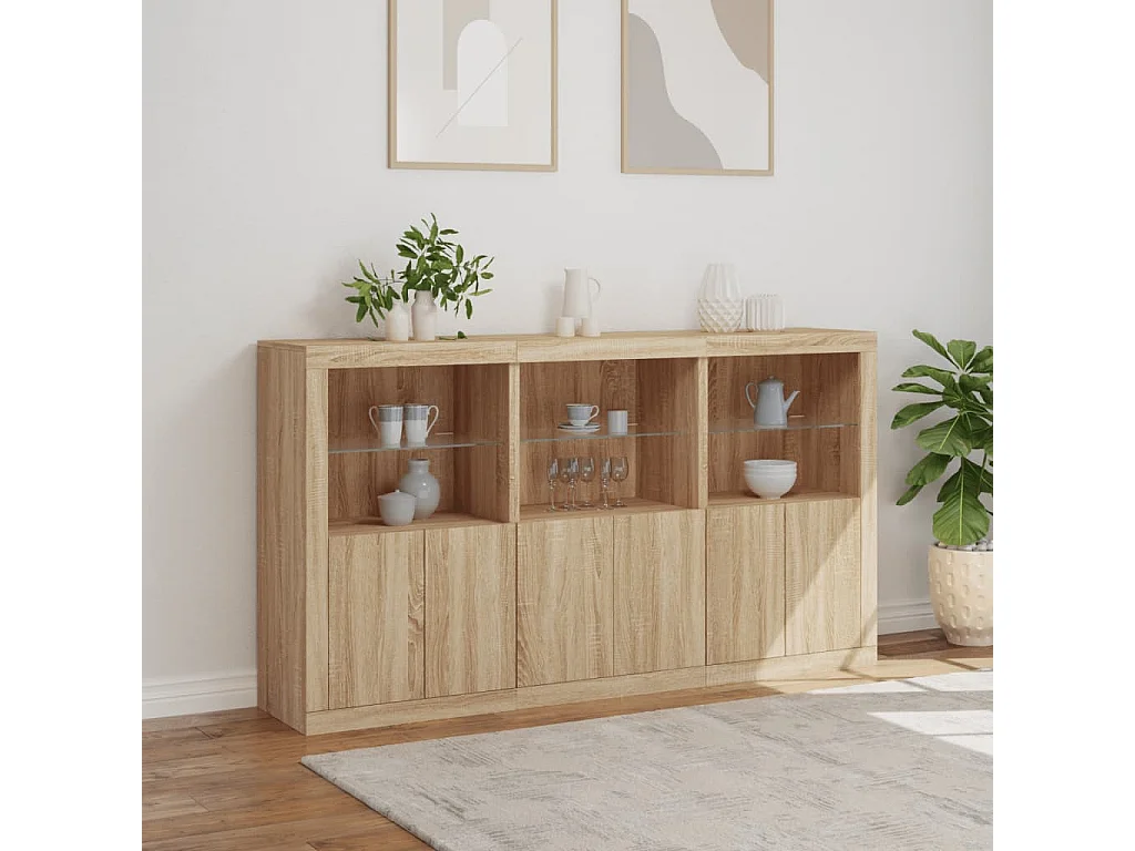 Buffet avec lumières LED chêne sonoma 181,5x37x100 cm FR65186