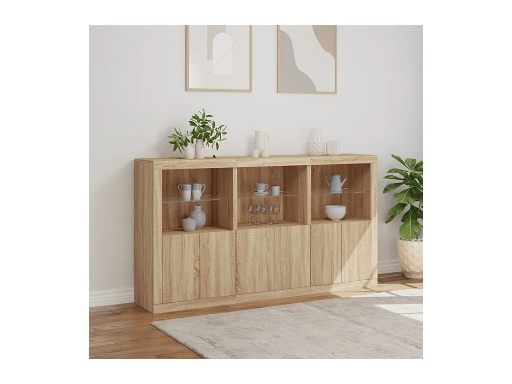 Buffet avec lumières LED chêne sonoma 181,5x37x100 cm FR65186