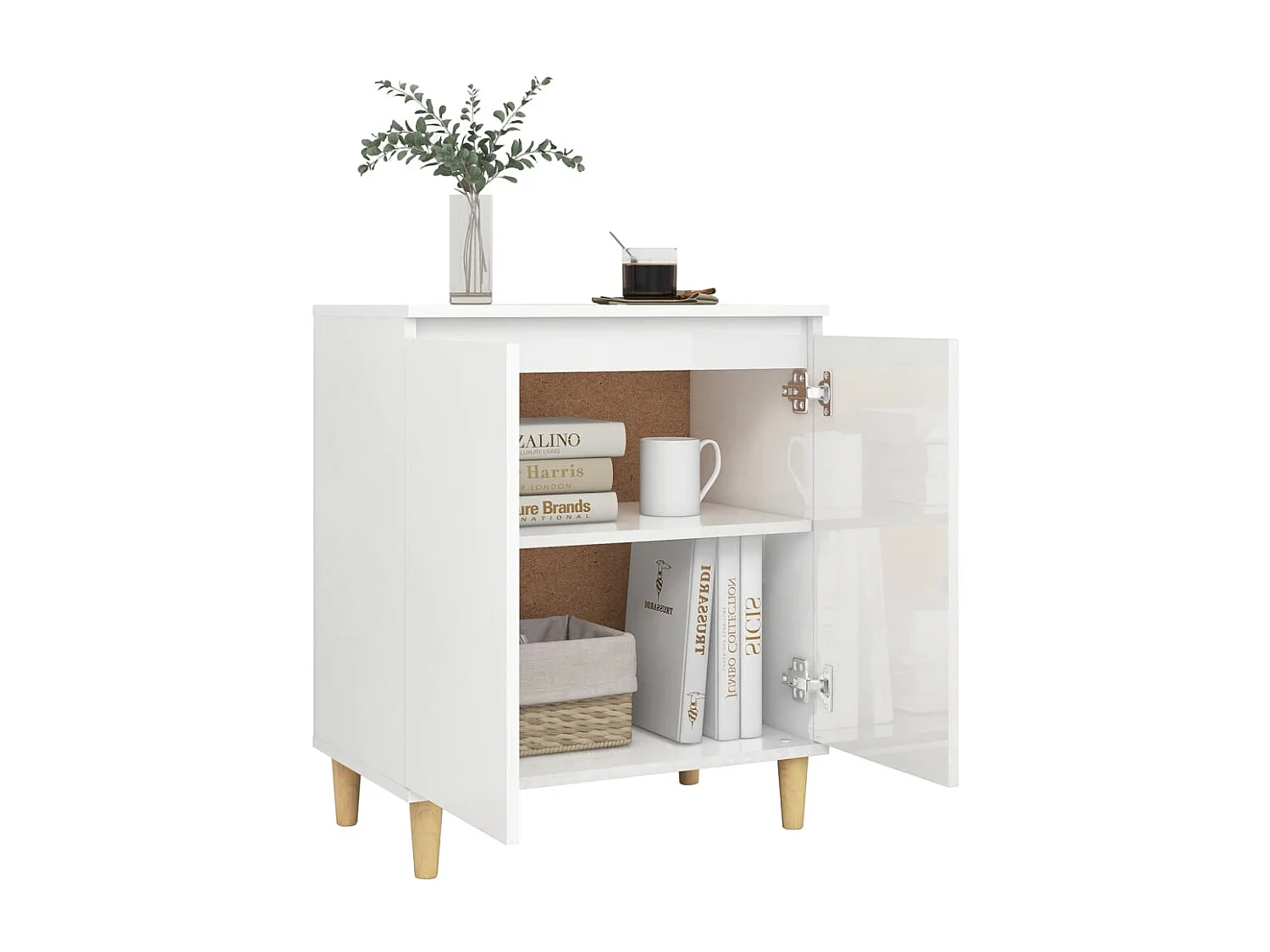 Buffet avec pieds en bois blanc brillant bois d'ingénierie FR46677