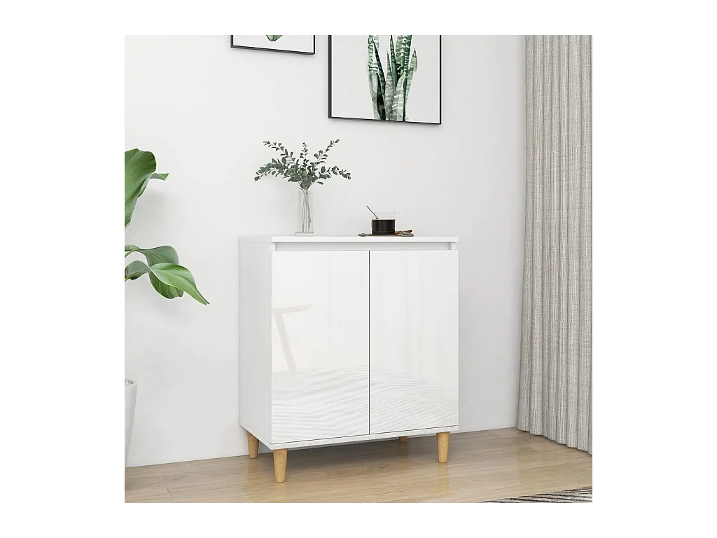 Buffet avec pieds en bois blanc brillant bois d'ingénierie FR46677