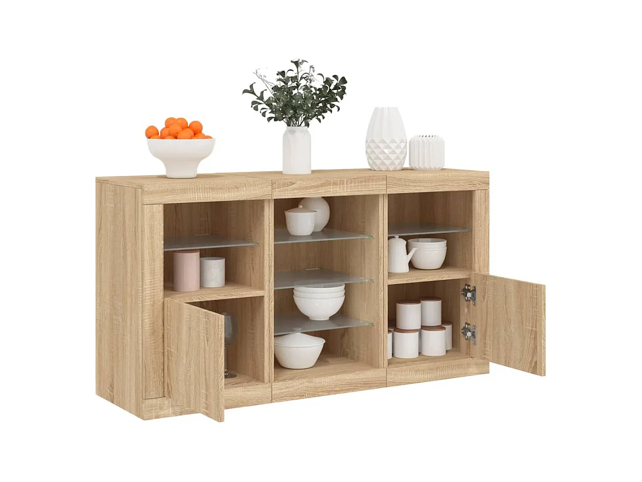 Buffet avec lumières LED chêne sonoma 123x37x67 cm FR87841