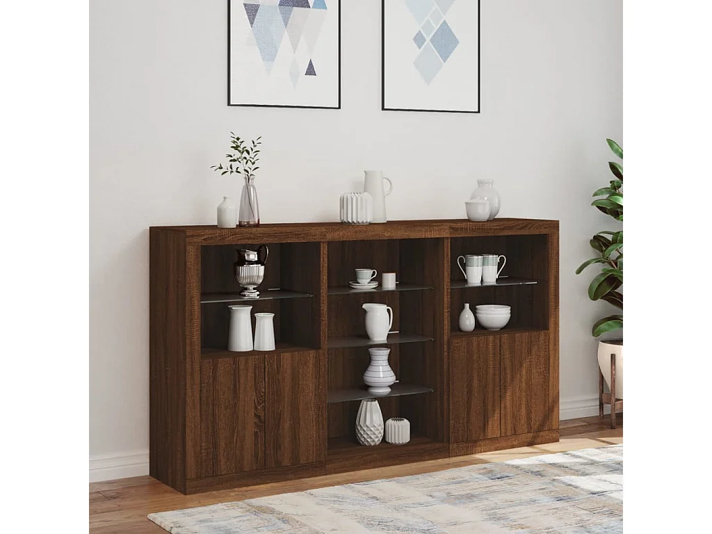 Buffet avec lumières LED chêne marron 181,5x37x100 cm FR54273