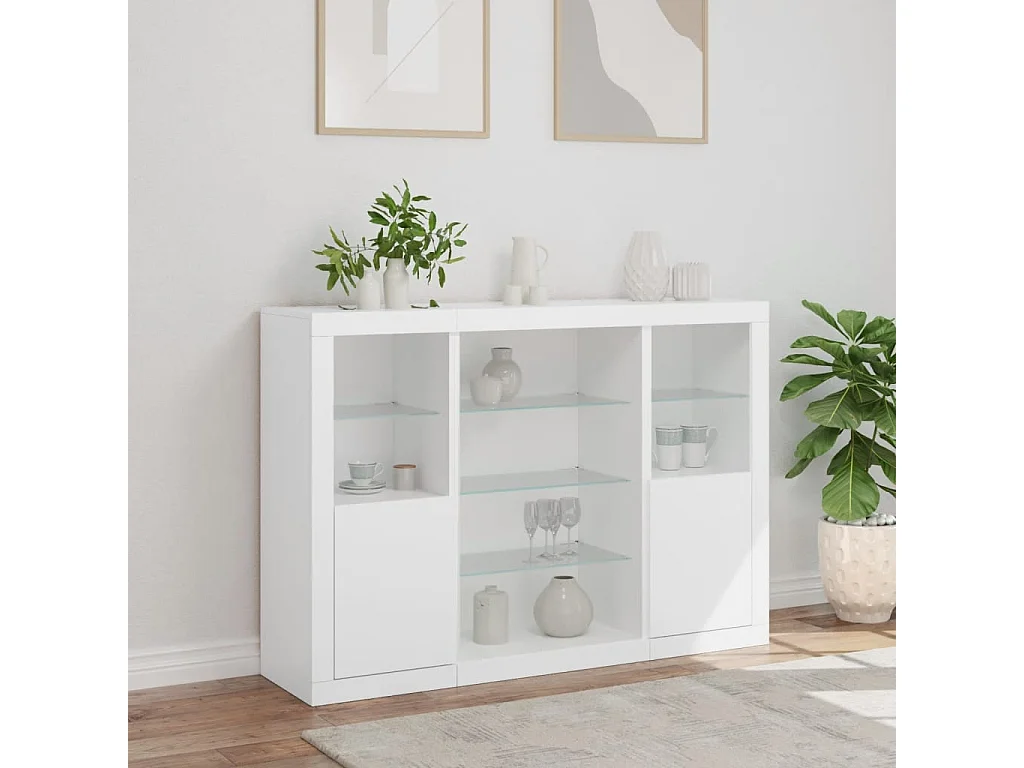 Buffets avec lumières LED 3 pcs blanc bois d'ingénierie FR18602