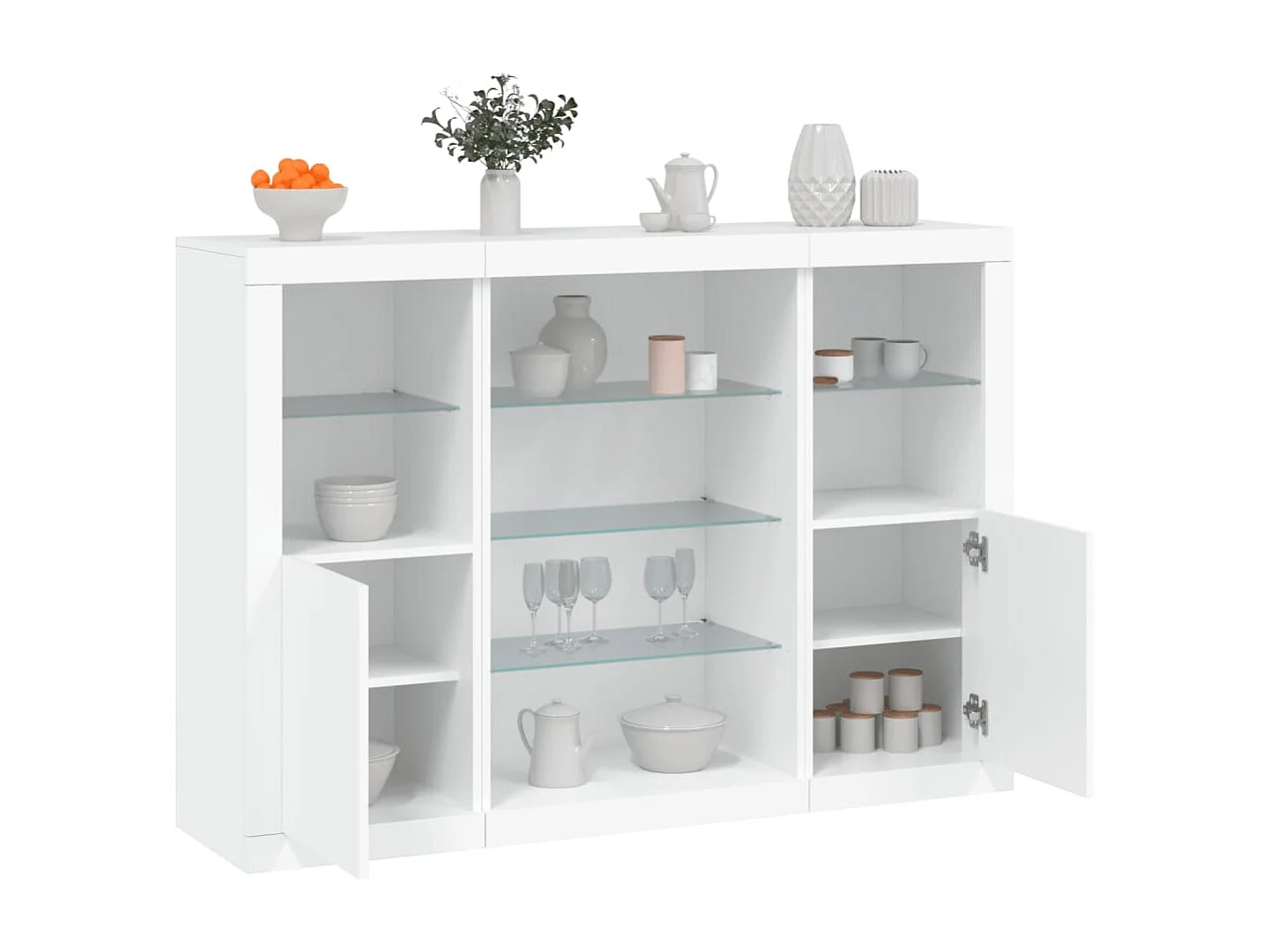 Dressoirs met LED-verlichting 3 st bewerkt hout wit BE855757