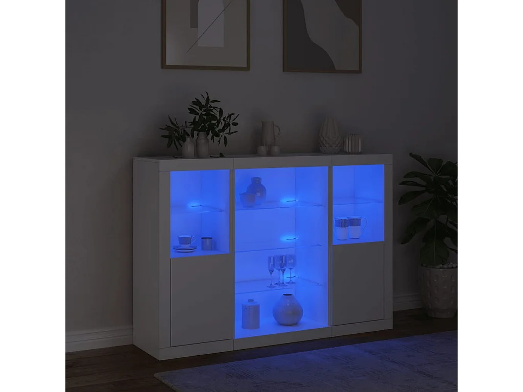 Dressoirs met LED-verlichting 3 st bewerkt hout wit BE855757