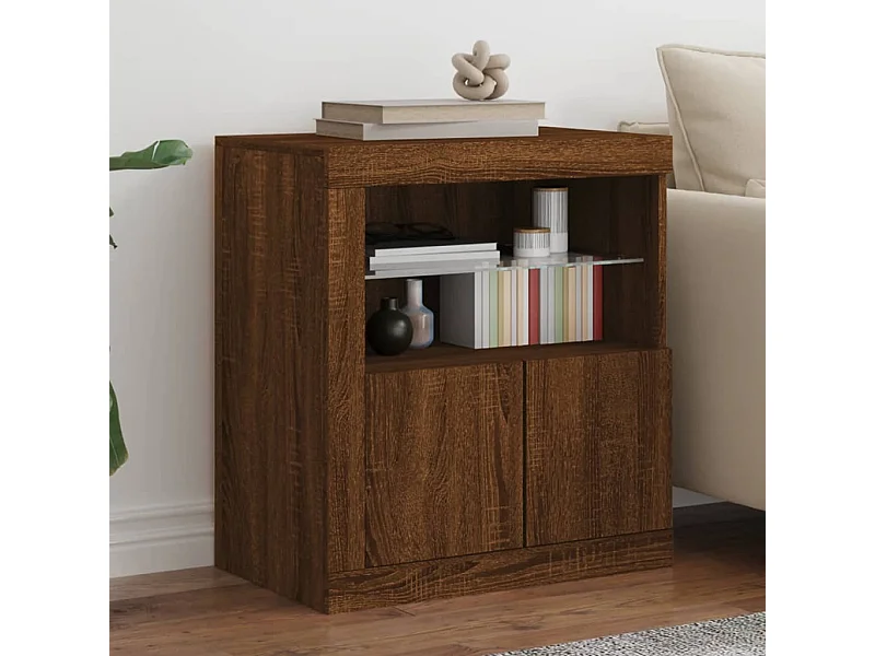 Buffet avec lumières LED chêne marron 60,5x37x67 cm FR39633