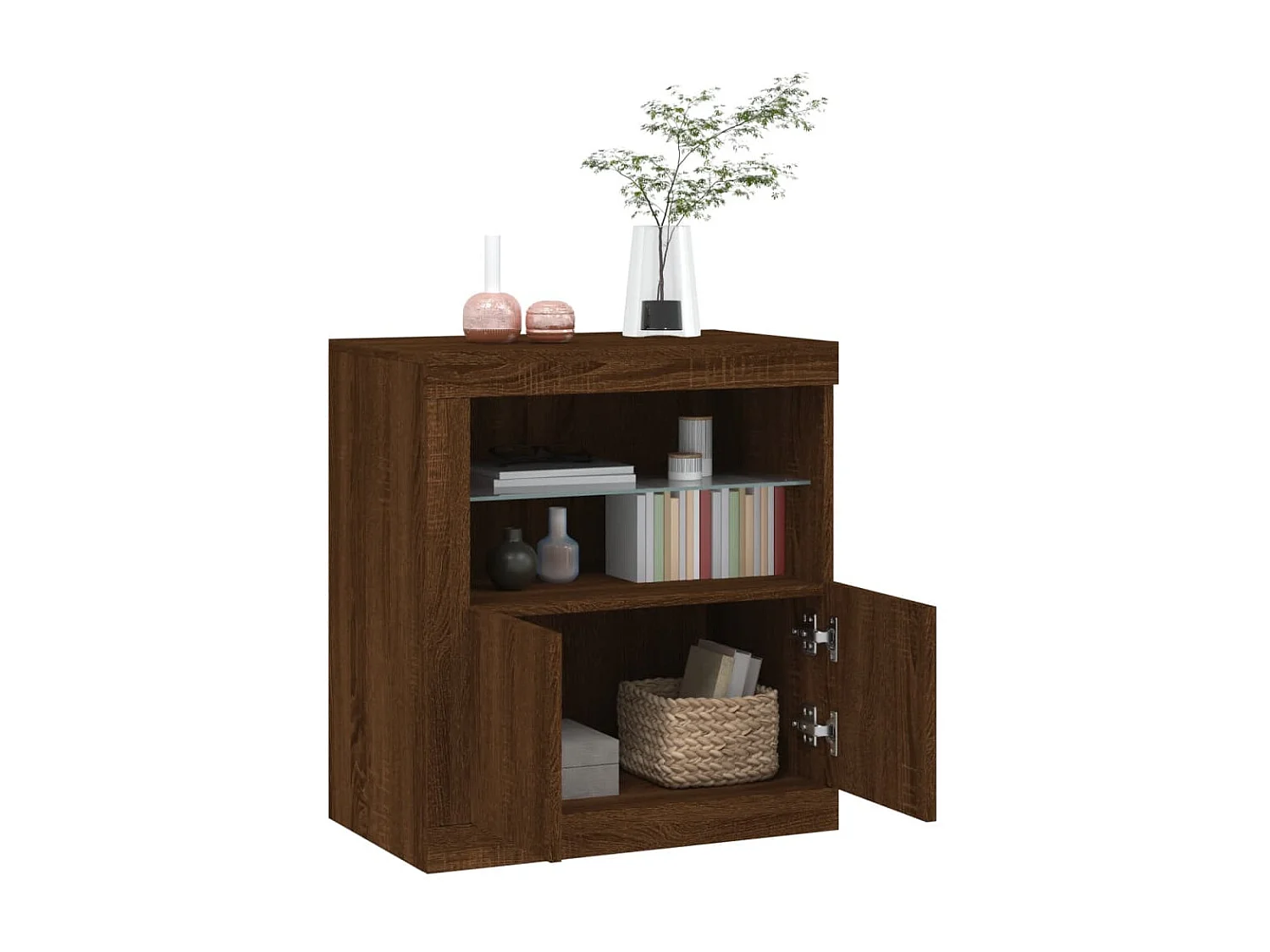 Buffet avec lumières LED chêne marron 60,5x37x67 cm FR39633