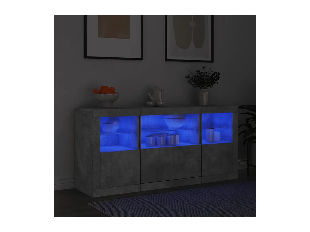 Buffet avec lumières LED gris béton 142,5x37x67 cm FR95009