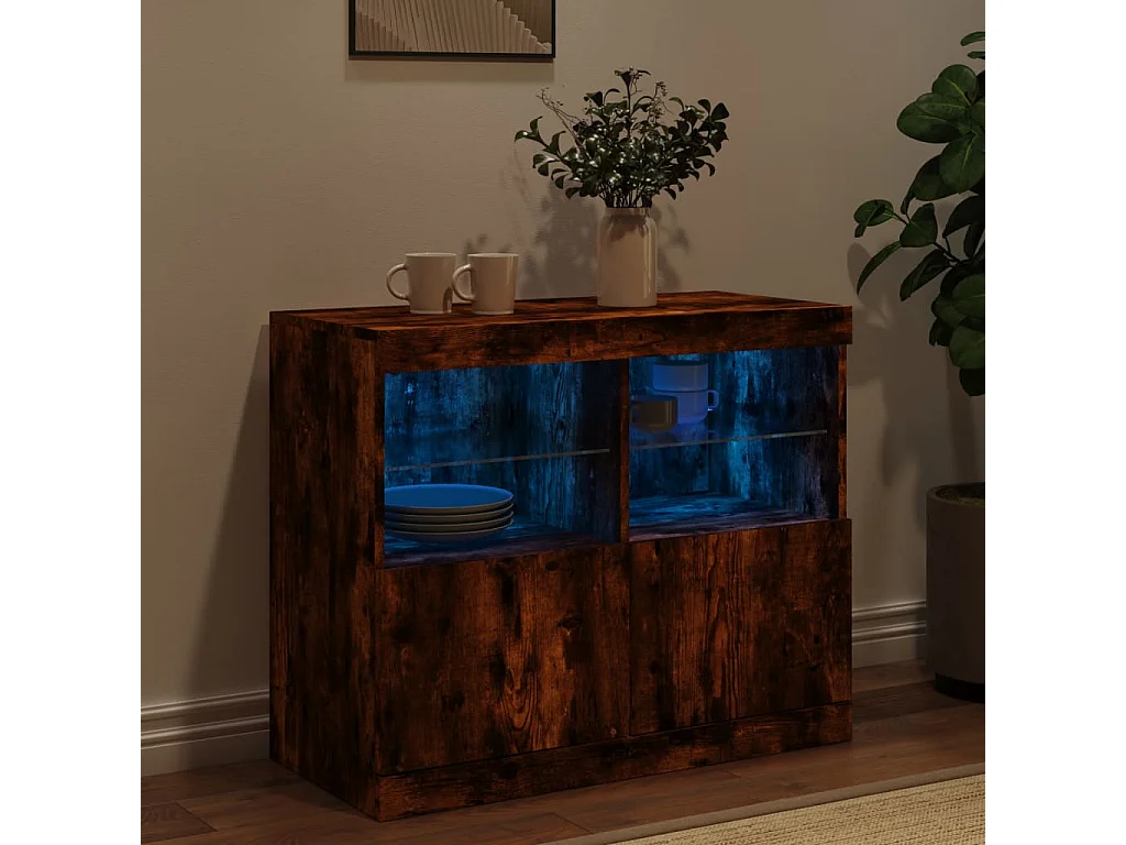 Buffet avec lumières LED chêne fumé 81x37x67 cm FR89977
