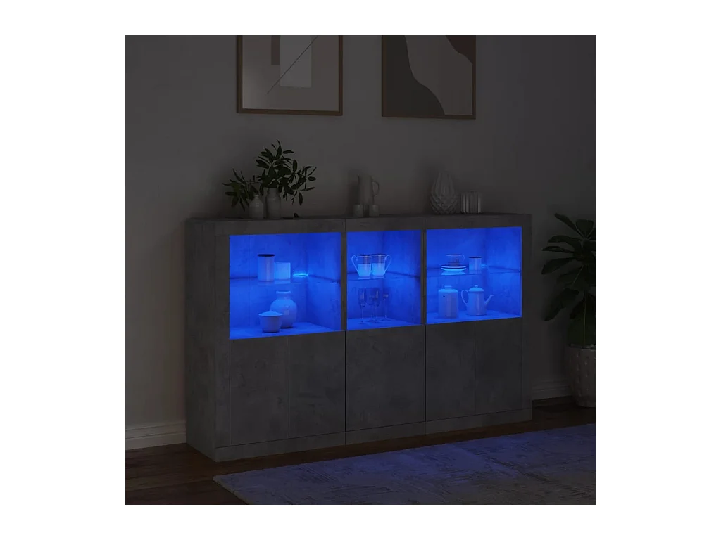 Buffet avec lumières LED gris béton 162x37x100 cm FR92165