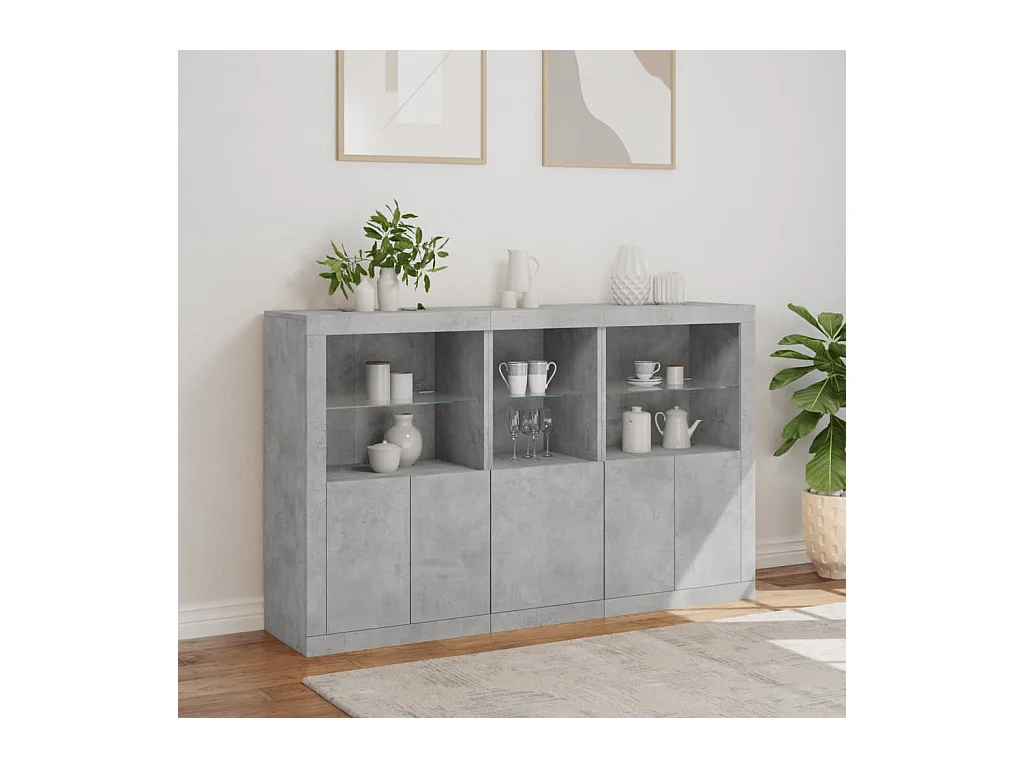 Buffet avec lumières LED gris béton 162x37x100 cm FR92165