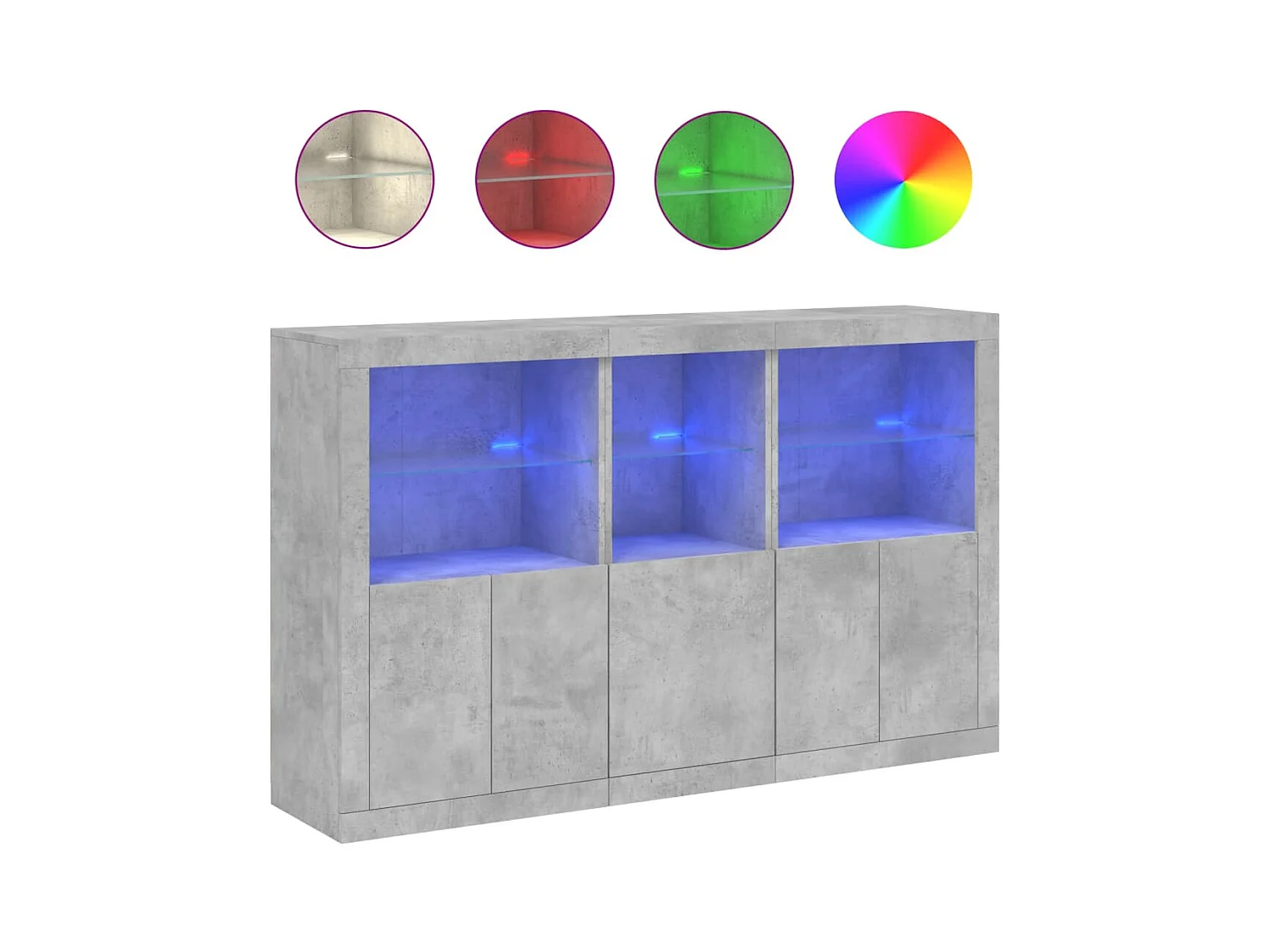 Buffet avec lumières LED gris béton 162x37x100 cm FR92165