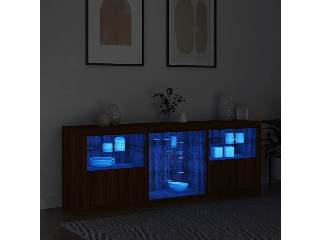 Buffet avec lumières LED chêne marron 181,5x37x67 cm FR77545