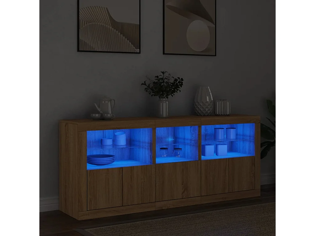 Buffet avec lumières LED chêne sonoma 162x37x67 cm FR96730