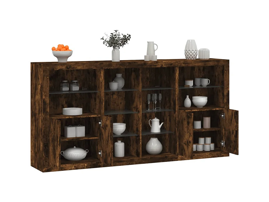Buffet avec lumières LED chêne fumé 202x37x100 cm FR41338