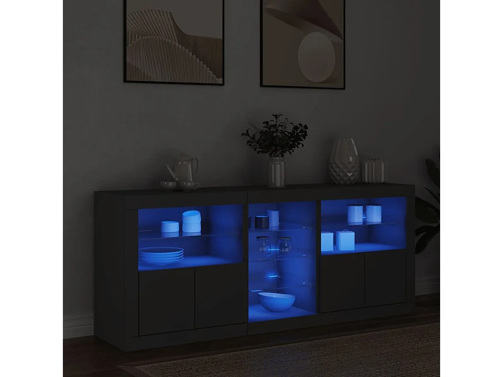 Buffet avec lumières LED noir 162x37x67 cm FR46823