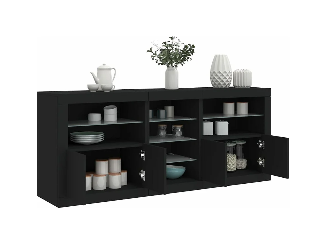 Buffet avec lumières LED noir 162x37x67 cm FR46823