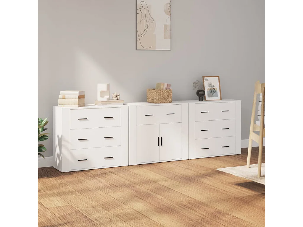 Aparadores 3 pcs madeira processada branco PT943492