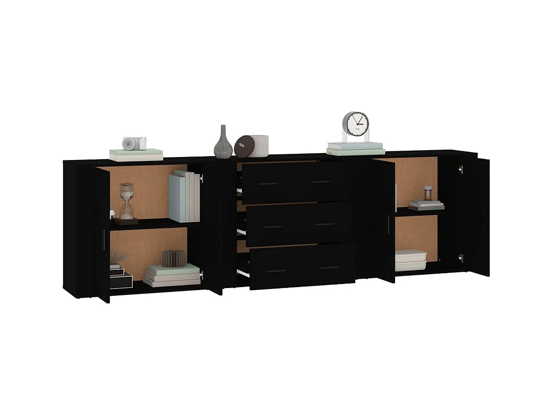 Dressoirs 3 st bewerkt hout zwart BE870839