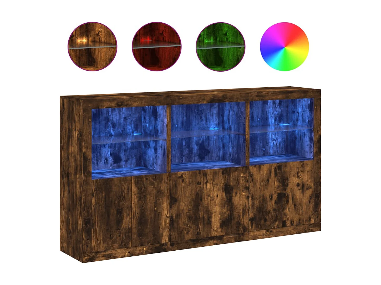 Buffet avec lumières LED chêne fumé 181,5x37x100 cm FR16876