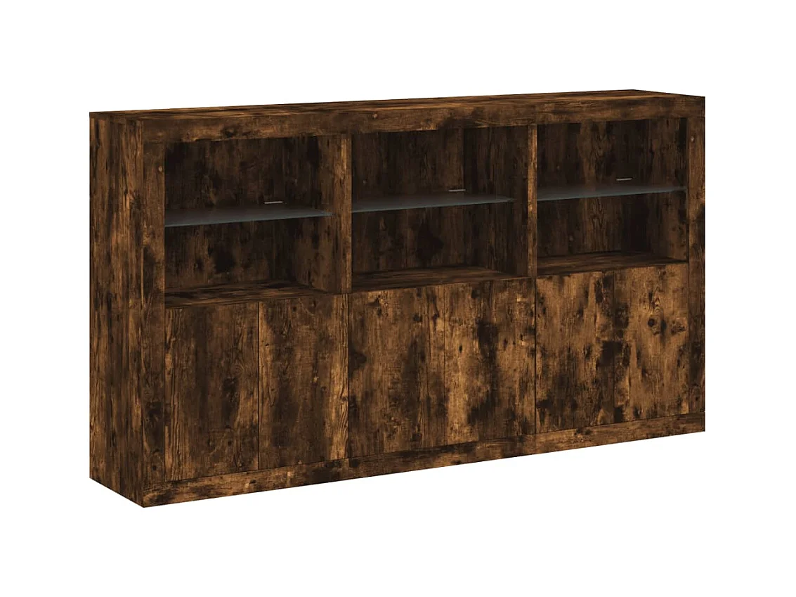 Buffet avec lumières LED chêne fumé 181,5x37x100 cm FR16876
