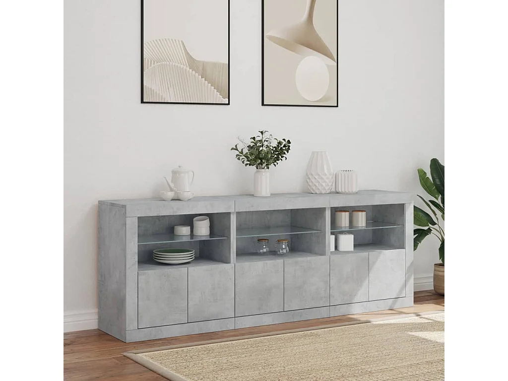 Buffet avec lumières LED gris béton 181,5x37x67 cm FR67206