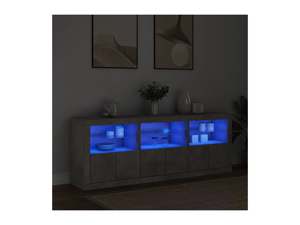 Buffet avec lumières LED gris béton 181,5x37x67 cm FR67206
