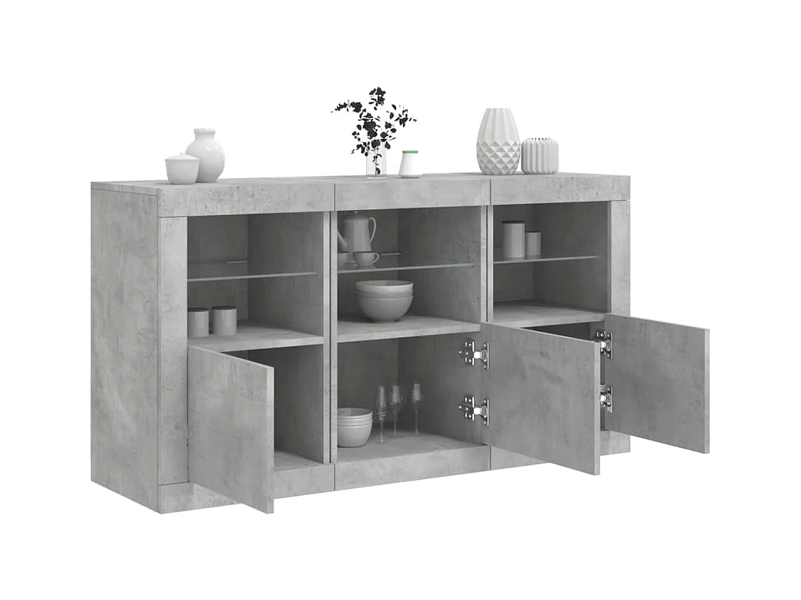 Buffet avec lumières LED gris béton 123x37x67 cm FR91664