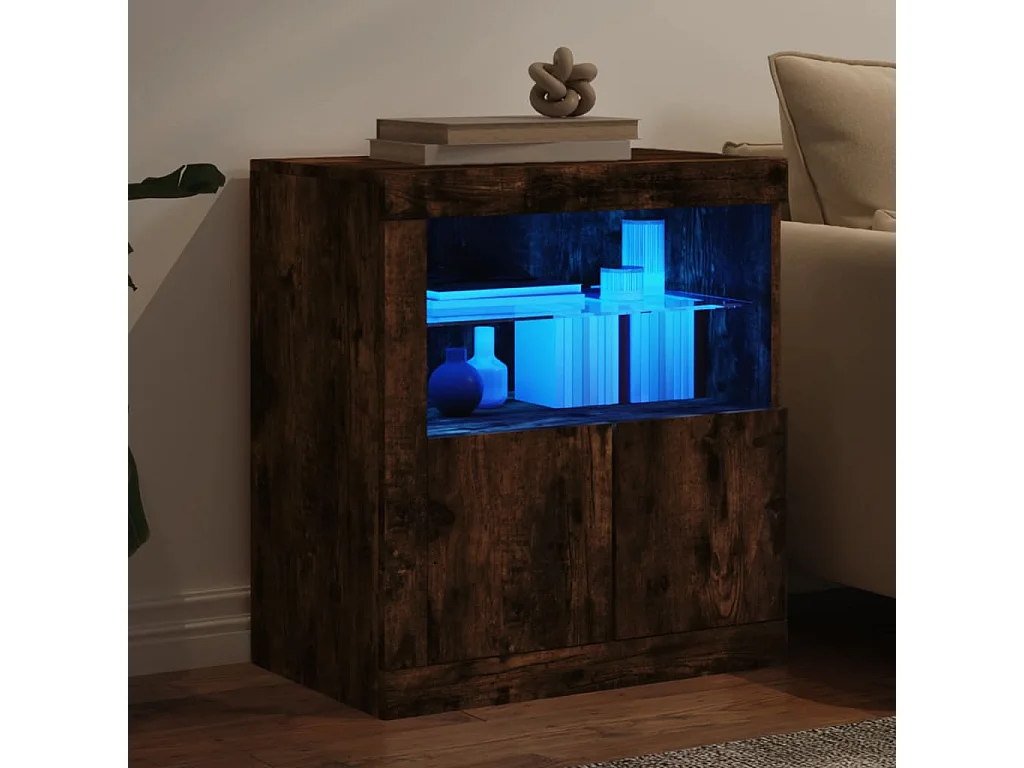 Buffet avec lumières LED chêne fumé 60,5x37x67 cm FR18170