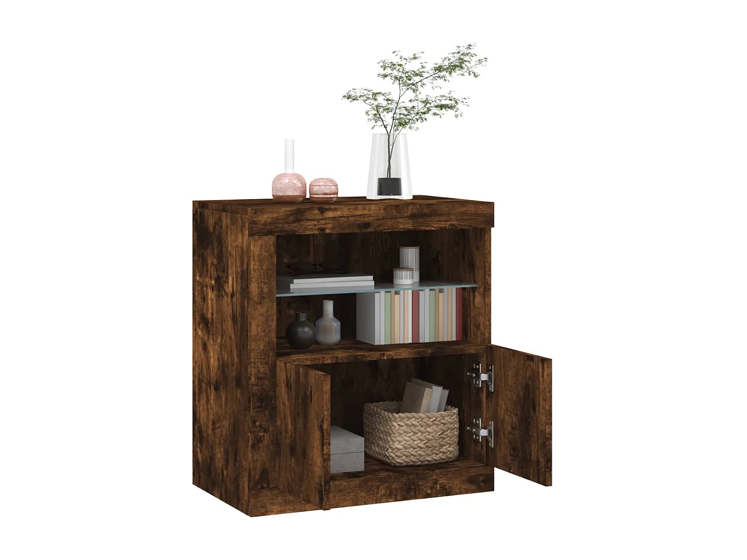 Buffet avec lumières LED chêne fumé 60,5x37x67 cm FR18170