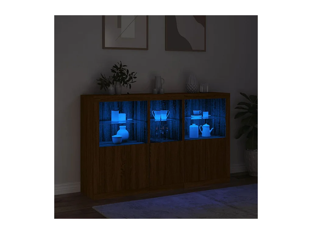 Buffet avec lumières LED chêne marron 162x37x100 cm FR10378