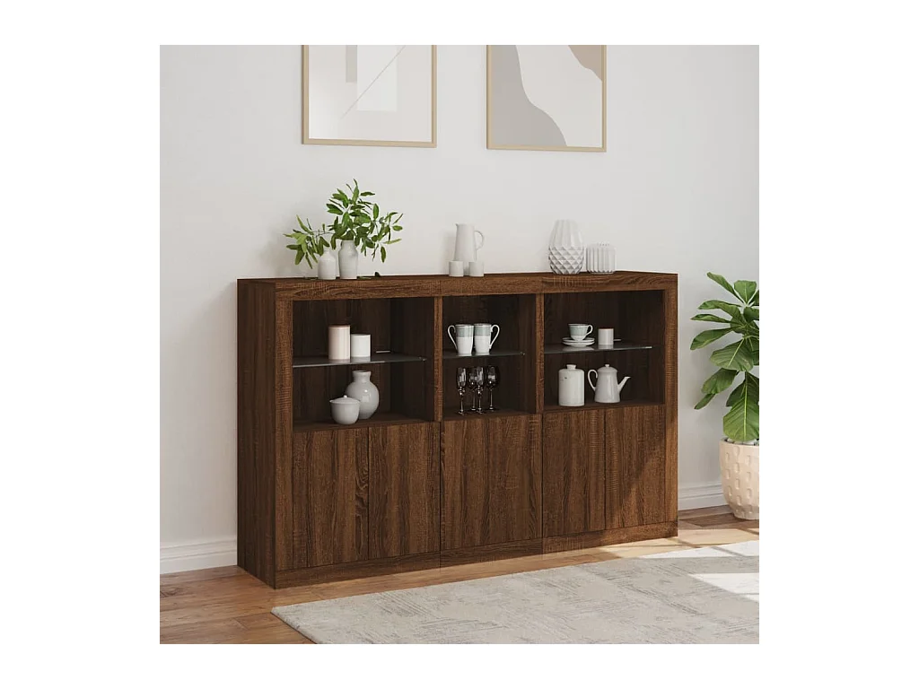 Buffet avec lumières LED chêne marron 162x37x100 cm FR10378
