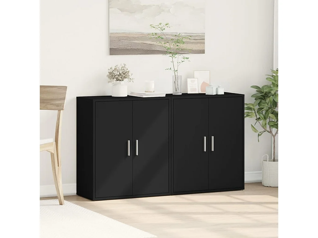 Buffets 2 pcs noir 60x31x70 cm bois d'ingénierie FR12089
