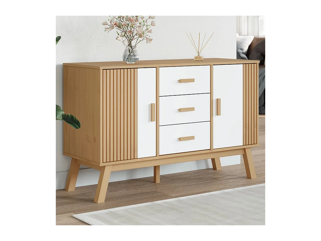 Buffet OLDEN blanc et marron 114x43x73,5 cm bois massif de pin FR90933