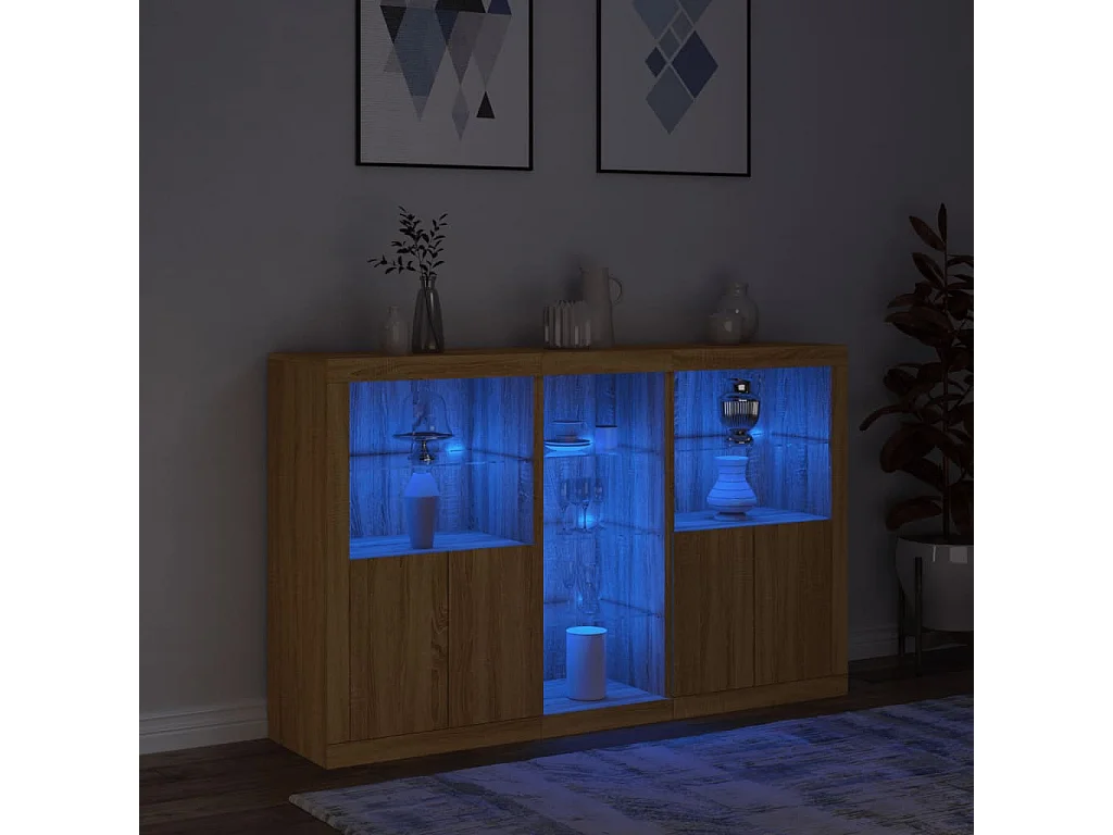 Buffet avec lumières LED chêne sonoma 162x37x100 cm FR34065