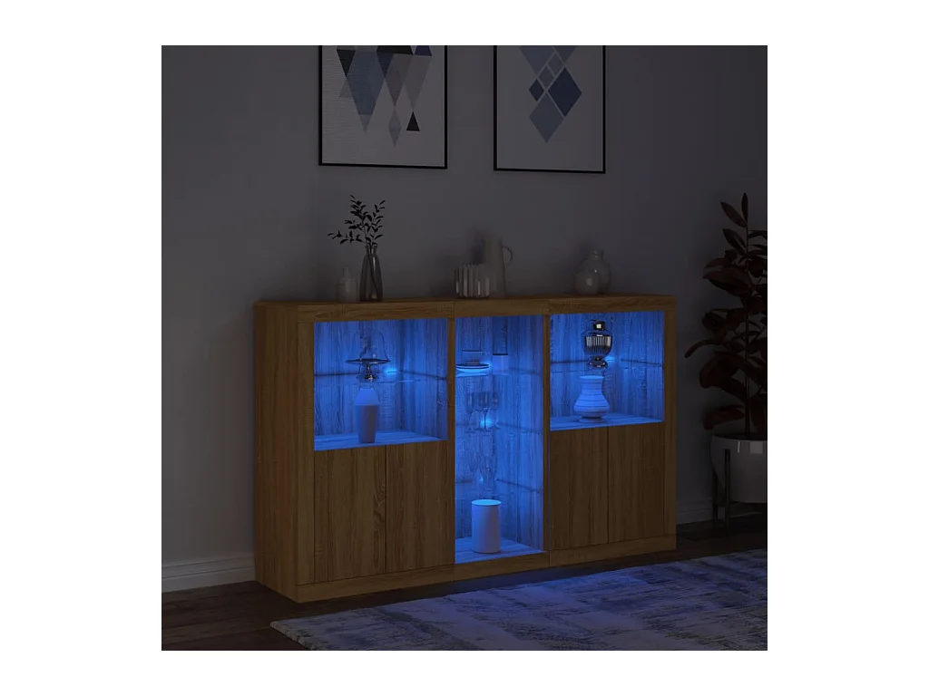 Buffet avec lumières LED chêne sonoma 162x37x100 cm FR34065