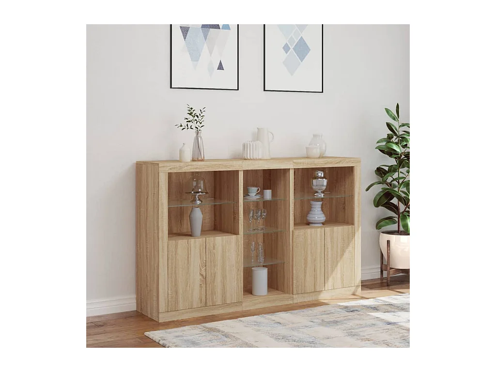 Buffet avec lumières LED chêne sonoma 162x37x100 cm FR34065