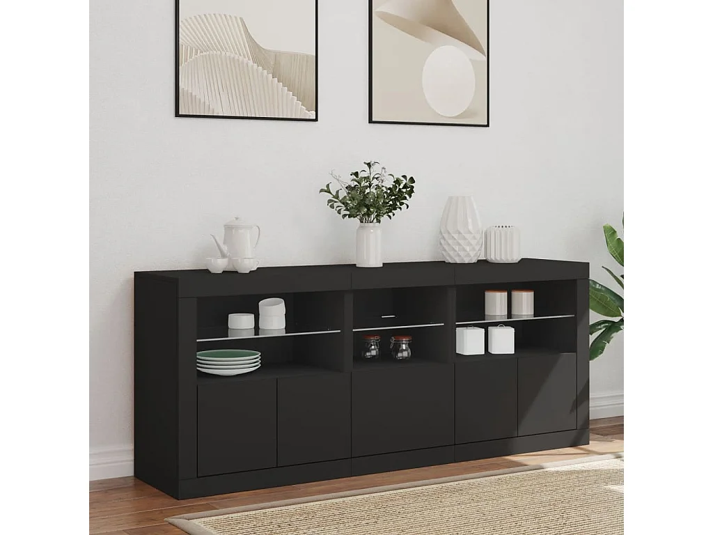Buffet avec lumières LED noir 162x37x67 cm FR72025