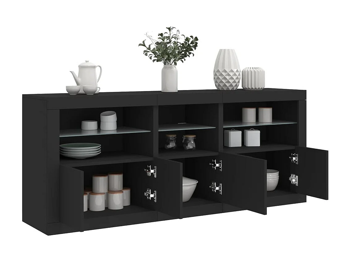 Buffet avec lumières LED noir 162x37x67 cm FR72025