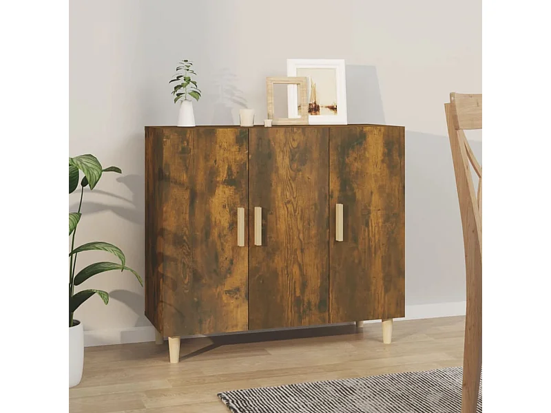 Dressoir 90x34x80 cm bewerkt hout gerookt eikenkleurig BE715014