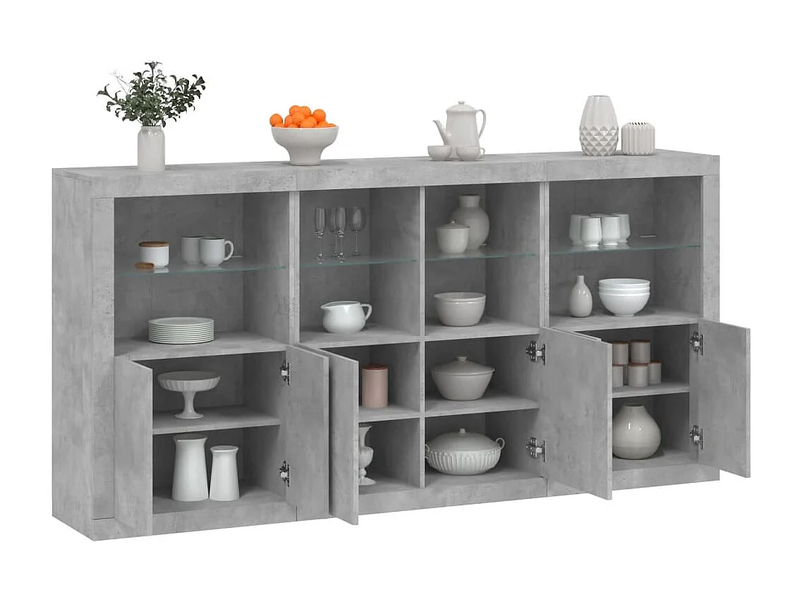 Dressoir met LED-verlichting 202x37x100 cm betongrijs BE271245