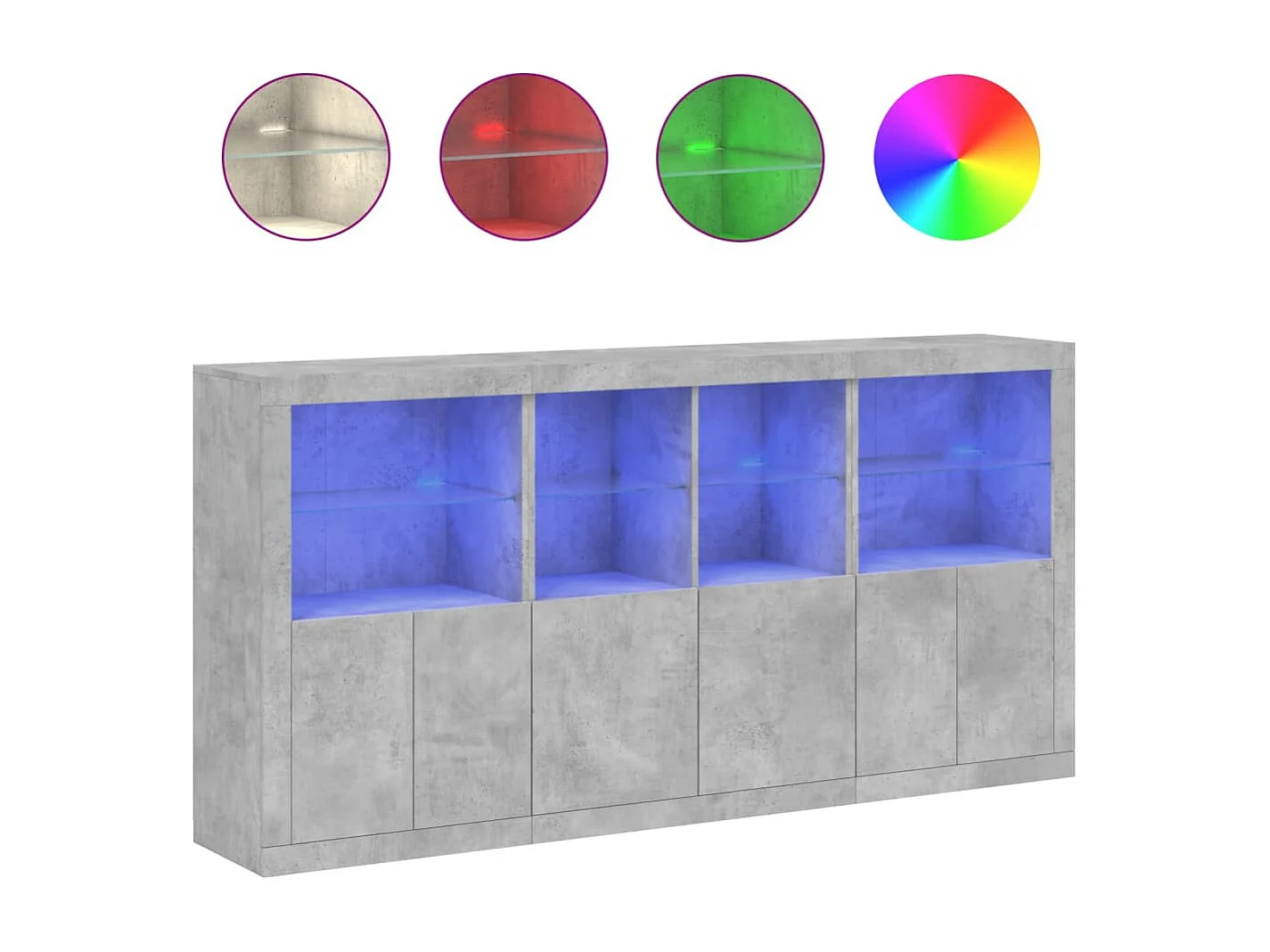 Dressoir met LED-verlichting 202x37x100 cm betongrijs BE271245