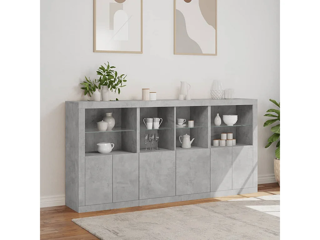 Dressoir met LED-verlichting 202x37x100 cm betongrijs BE271245