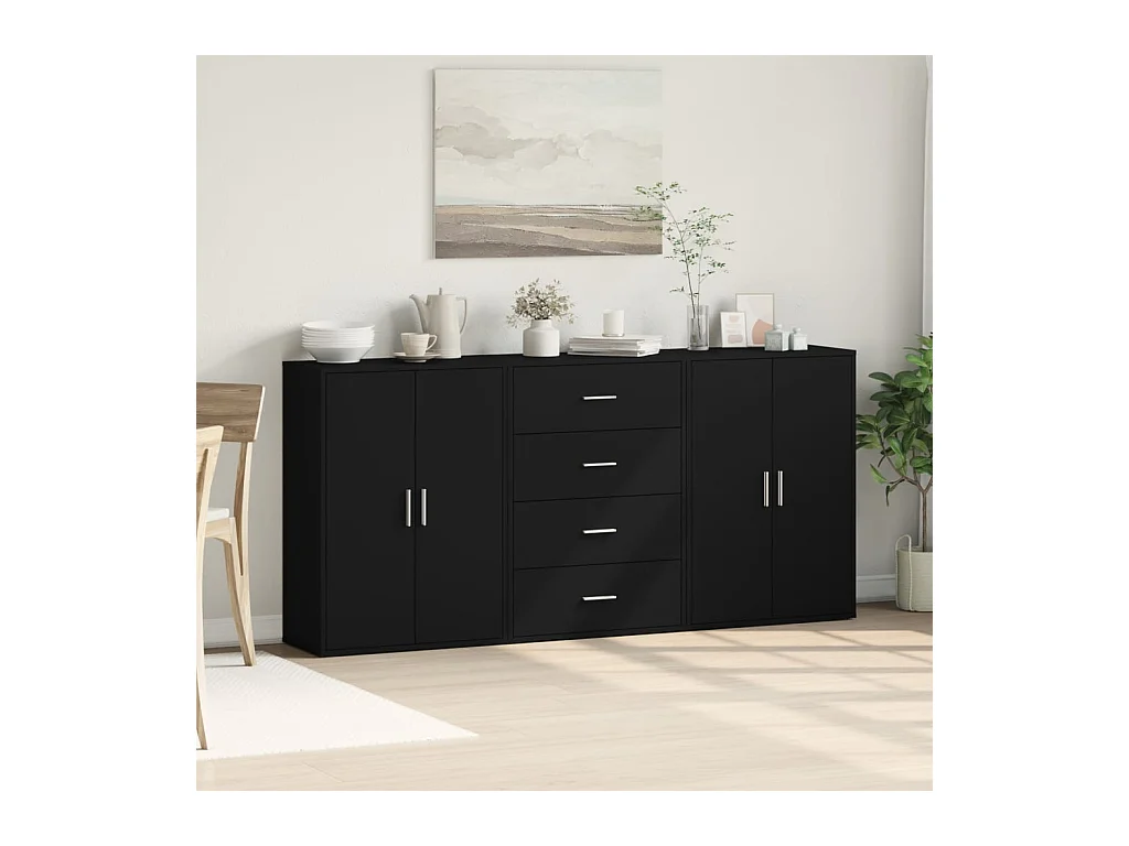 Buffets 3 pcs noir 60x31x84 cm bois d'ingénierie FR52125