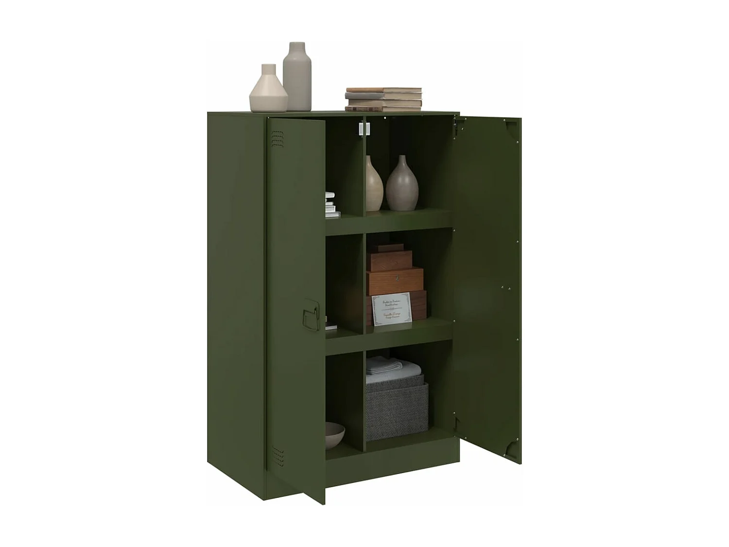 Dressoir 67x39x107 cm staal olijfgroen BE252888