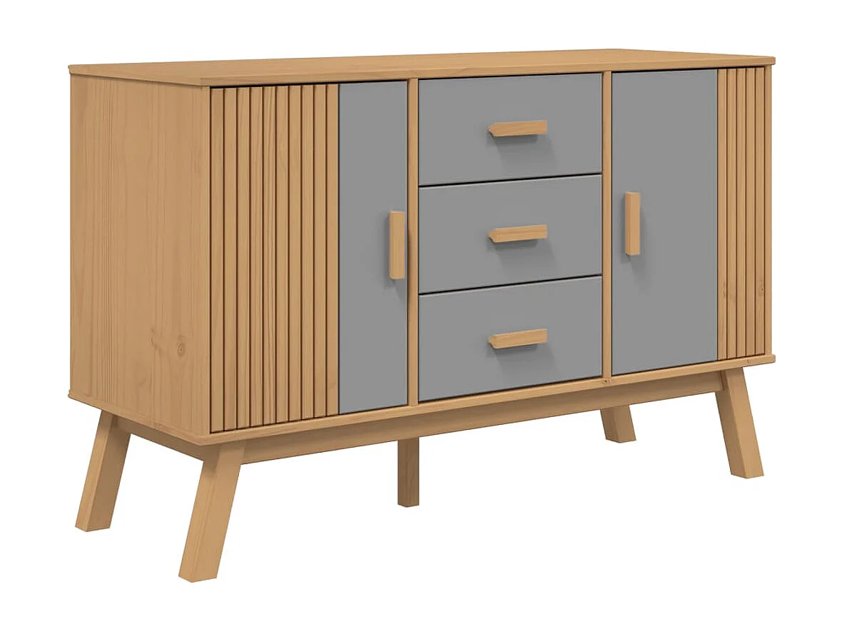 Buffet OLDEN gris et marron 114x43x73,5 cm bois massif de pin FR19796