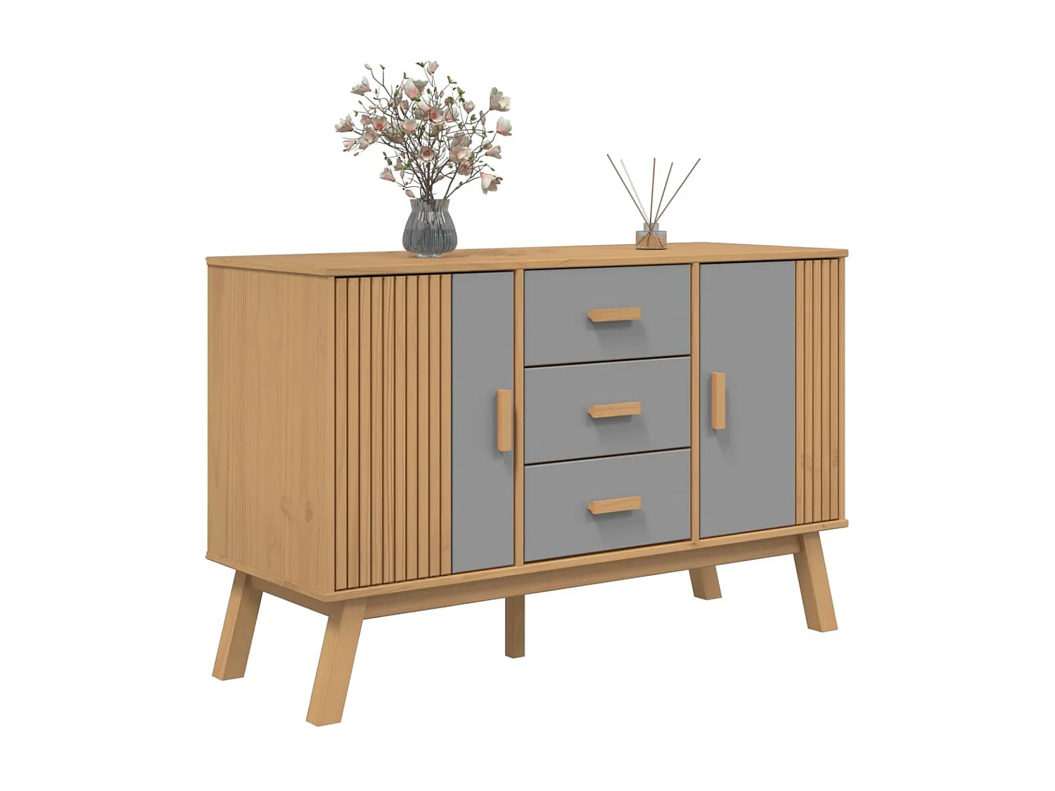 Buffet OLDEN gris et marron 114x43x73,5 cm bois massif de pin FR19796