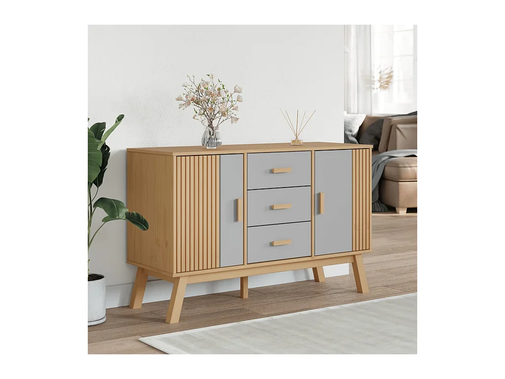 Buffet OLDEN gris et marron 114x43x73,5 cm bois massif de pin FR19796